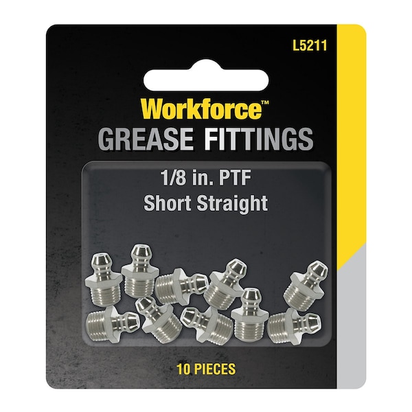 Workforce Grease Fittings, 1/8in Straight PTF, 10-Piece L5211 - main
